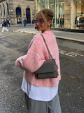 GETADME Pink Wool Cashmere Thicken Casual Loose Knitted Sweater Pullovers Women 2024 Autumn O Neck Long Sleeve Sweaters Lady Streetwear