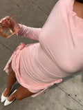 GETADME Pleated Long Sleeve Mini Dress Floral Designer Holiday Slim Patchwork Fashion Elegant Solid Dress For Women Y2k Dress 2024