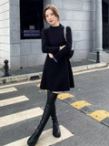 GETADME Pleated Women's Crochet Dresses Extreme Mini Black Short Female Knit Dress Turtleneck Clothing Spring Autumn 2025 Korean Fashion