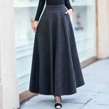 GETADME Plus Size 3XL High Waist Skirts faldas mujer moda 2019 Women Maxi Wool Skirt Elastic Waist Elegant Office Lady Long Plaid Skirts