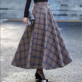 GETADME Plus Size 3XL High Waist Skirts faldas mujer moda 2019 Women Maxi Wool Skirt Elastic Waist Elegant Office Lady Long Plaid Skirts