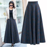 GETADME Plus Size 3XL High Waist Skirts faldas mujer moda 2019 Women Maxi Wool Skirt Elastic Waist Elegant Office Lady Long Plaid Skirts