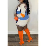 GETADME Plus Size Daily Sweaters Multicolor Fall Winter V Neck Long Sleeve Contrast Crochet Sweaters