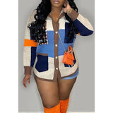 GETADME Plus Size Daily Sweaters Multicolor Fall Winter V Neck Long Sleeve Contrast Crochet Sweaters