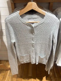 GETADME Pockets Twist Flower Knitted Sweater Cardigan O-Neck Single Breasted Long Sleeve Slim Sweaters Vintage Streetwear Gray Crop Tops