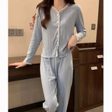 GETADME Princess Style Long Sleeved Pajamas Women Spring Autumn 2025 New Sleepwear Cardigan Round Neck Floral Homewear Two-piece Set