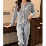 GETADME Princess Style Long Sleeved Pajamas Women Spring Autumn 2025 New Sleepwear Cardigan Round Neck Floral Homewear Two-piece Set