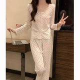 GETADME Princess Style Long Sleeved Pajamas Women Spring Autumn 2025 New Sleepwear Cardigan Round Neck Floral Homewear Two-piece Set