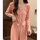 GETADME Princess Style Long Sleeved Pajamas Women Spring Autumn 2025 New Sleepwear Cardigan Round Neck Floral Homewear Two-piece Set