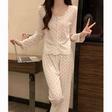 GETADME Princess Style Long Sleeved Pajamas Women Spring Autumn 2025 New Sleepwear Cardigan Round Neck Floral Homewear Two-piece Set
