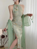 GETADME Print French Vintage Two Piece Set Women Elegant Sweet Party Long Dress Suit Female Causal Cardigan + Korean Fashion Dress 2025