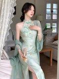 GETADME Print French Vintage Two Piece Set Women Elegant Sweet Party Long Dress Suit Female Causal Cardigan + Korean Fashion Dress 2025