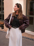 GETADME Pu Leather Women's Jaqueta Chic Lapel Long Sleeves Cropped Zipper Jackets 2025 New Female Autumn Short Coat Fashion Outerwears