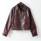 GETADME Pu Leather Women's Jaqueta Chic Lapel Long Sleeves Cropped Zipper Jackets 2025 New Female Autumn Short Coat Fashion Outerwears