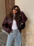 GETADME Pu Leather Women's Jaqueta Chic Lapel Long Sleeves Cropped Zipper Jackets 2025 New Female Autumn Short Coat Fashion Outerwears