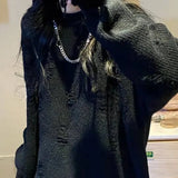 GETADME QWEEK Vintage Women's Sweater with Holes Korean Style Oversized Black Female Pullovers Sweaters Harajuku Knitted Jumper Gothic