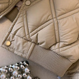 GETADME Quilted Coats for Women Lightweight Cotton-padded Cropped Baseball Jackets Long Sleeve Solid Loose Casual Vintage Women Clothing