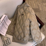 GETADME Quilted Coats for Women Lightweight Cotton-padded Cropped Baseball Jackets Long Sleeve Solid Loose Casual Vintage Women Clothing
