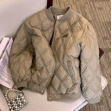 GETADME Quilted Coats for Women Lightweight Cotton-padded Cropped Baseball Jackets Long Sleeve Solid Loose Casual Vintage Women Clothing