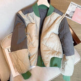 GETADME Quilted Coats for Women Lightweight Cotton-padded Cropped Baseball Jackets Long Sleeved Patchwork Casual Vintage Women Clothing