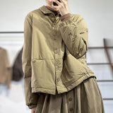 GETADME Manteaux matelassés pour femmes, col polo, vestes courtes légères en coton rembourré, manches longues, style vintage décontracté