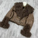 GETADME Rabbit Fur Coat Women's Chamois Leather Jacket Winter Outwear Short Fashion 2025 New Irregular Wool-fur Patchwork Coat