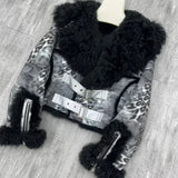 GETADME Rabbit Fur Coat Women's Chamois Leather Jacket Winter Outwear Short Fashion 2025 New Irregular Wool-fur Patchwork Coat