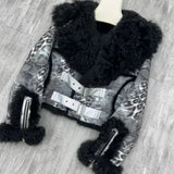 GETADME Rabbit Fur Coat Women's Chamois Leather Jacket Winter Outwear Short Fashion 2025 New Irregular Wool-fur Patchwork Coat