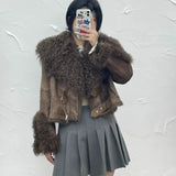 GETADME Rabbit Fur Coat Women's Chamois Leather Jacket Winter Outwear Short Fashion 2025 New Irregular Wool-fur Patchwork Coat