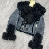 GETADME Rabbit Fur Coat Women's Chamois Leather Jacket Winter Outwear Short Fashion 2025 New Irregular Wool-fur Patchwork Coat