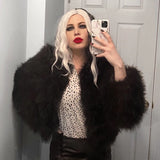 GETADME Real Ostrich Fur Feather Coat Short Jacket Furry Fluffy Party Long Sleeve Winter Women Coat Outerwear Plus Size Puffy Turkey Fur