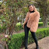 GETADME Real Ostrich Fur Feather Coat Short Jacket Furry Fluffy Party Long Sleeve Winter Women Coat Outerwear Plus Size Puffy Turkey Fur