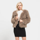 GETADME Real Ostrich Fur Feather Coat Short Jacket Furry Fluffy Party Long Sleeve Winter Women Coat Outerwear Plus Size Puffy Turkey Fur