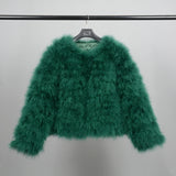 GETADME Real Ostrich Fur Feather Coat Short Jacket Furry Fluffy Party Long Sleeve Winter Women Coat Outerwear Plus Size Puffy Turkey Fur