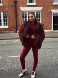 GETADME Retro Burgundy Tassels  Faux Fur Long Sleeves Short Coat Elegant Loose Turn-down Collar Jacket 2025 New Woman High Street Coats