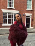GETADME Retro Burgundy Tassels  Faux Fur Long Sleeves Short Coat Elegant Loose Turn-down Collar Jacket 2025 New Woman High Street Coats