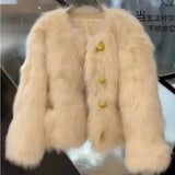 GETADME Retro Faux Fur Coat Short Womens Casual Loose Single-Breasted Plush Coat Femlae Winter Jacket Elegant Warm Thicken Outwear