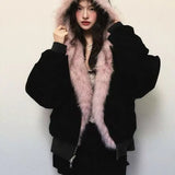 GETADME Retro Fur Collar And Velvet Padded Warm Work Coat For Men And Women Y2K New Harajuku Gothic Casual Joker Coat For Street Wear