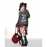 GETADME Retro Harajuku Gothic Style Leather Splicing Short Skirt for Women Y2K Lace Hem Mini Pleated Skirt Autumn Street Cool Girl