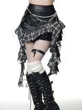 GETADME Retro Harajuku Gothic Style Leather Splicing Short Skirt for Women Y2K Lace Hem Mini Pleated Skirt Autumn Street Cool Girl