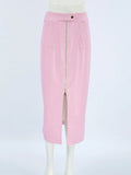 Jupe fendue en cuir rétro GETADME, style bureau, mate, taille haute, fermeture éclair, jupe midi, coupe ajustée, automne-hiver, streetwear