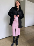 Jupe fendue en cuir rétro GETADME, style bureau, mate, taille haute, fermeture éclair, jupe midi, coupe ajustée, automne-hiver, streetwear