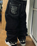 GETADME 레트로 미스 미 부츠 컷 청바지 여성 Y2K 새로운 블루 청바지 자수 윙 포켓 힙합 하라주쿠 고딕 와이드 팬츠 스트리트웨어