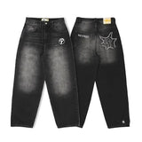 GETADME 레트로 미스 미 부츠 컷 청바지 여성 Y2K 새로운 블루 청바지 자수 윙 포켓 힙합 하라주쿠 고딕 와이드 팬츠 스트리트웨어