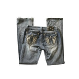 GETADME 레트로 미스 미 부츠 컷 청바지 여성 Y2K 새로운 블루 청바지 자수 윙 포켓 힙합 하라주쿠 고딕 와이드 팬츠 스트리트웨어