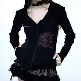 GETADME 레트로 오리지널 펑크 힙합 록 밴드 레드 블랙 Y2K 스파이시 걸 헤비웨이트 슬림핏 후드 더블 지퍼 카디건 스웨트셔츠