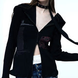 GETADME 레트로 오리지널 펑크 힙합 록 밴드 레드 블랙 Y2K 스파이시 걸 헤비웨이트 슬림핏 후드 더블 지퍼 카디건 스웨트셔츠