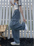GETADME Retro Style Straight Leg Jeans For Female Niche Design, Loose And Multi Pocket Wide Leg Pants For Women's Jeans