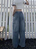 GETADME Retro Style Straight Leg Jeans For Female Niche Design, Loose And Multi Pocket Wide Leg Pants For Women's Jeans