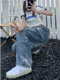GETADME Retro Style Straight Leg Jeans For Female Niche Design, Loose And Multi Pocket Wide Leg Pants For Women's Jeans
